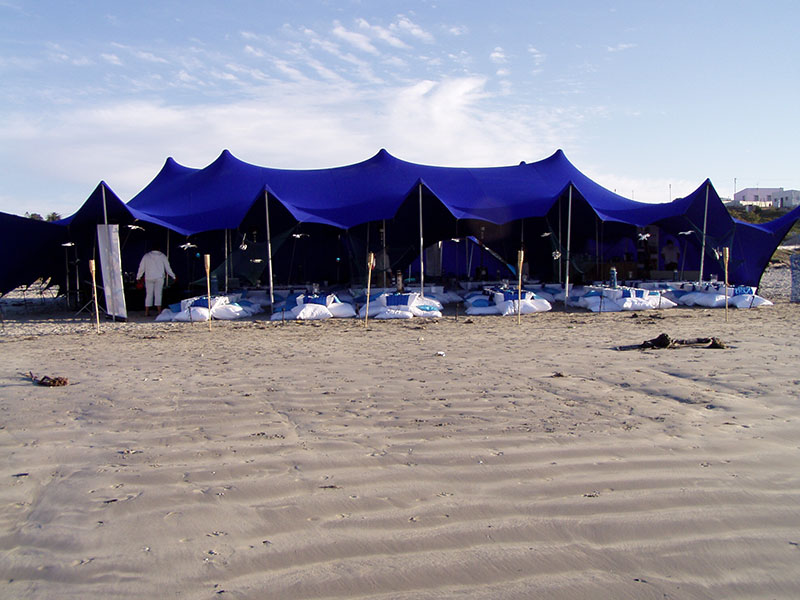 Blue Stretch Tent Beach set up