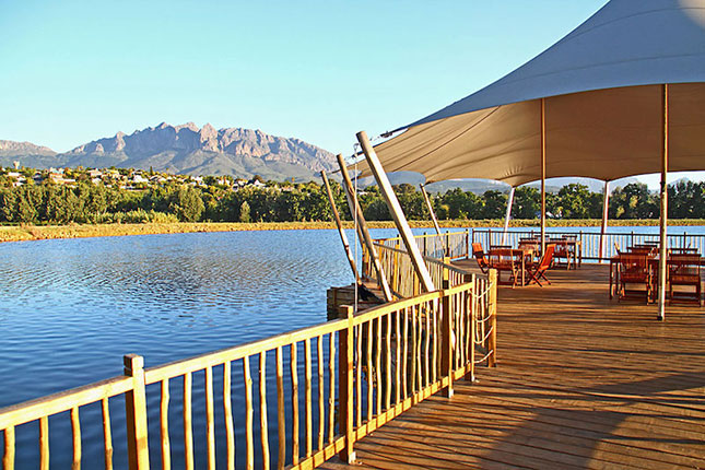 Custom tent installation for a floating jetty