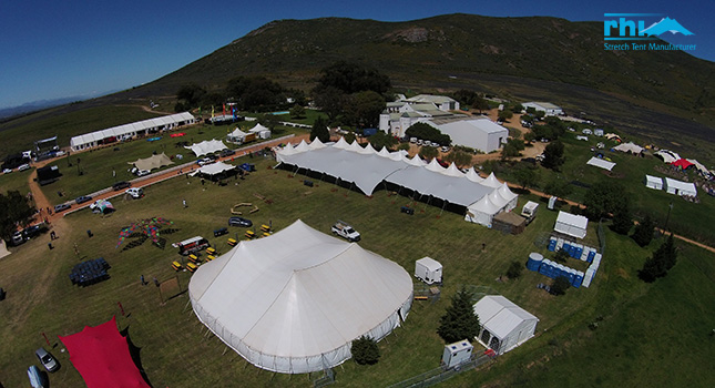 Stretch tents attached to traditional marquees at Rocking the Daisies 2014