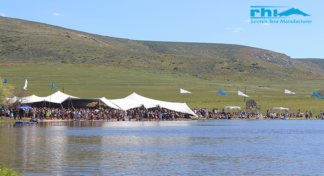 White stretch tents for outdoor festival