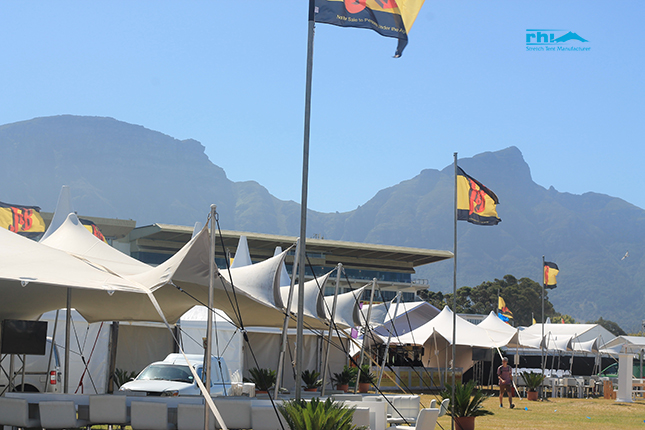 Beige stretch tents for events